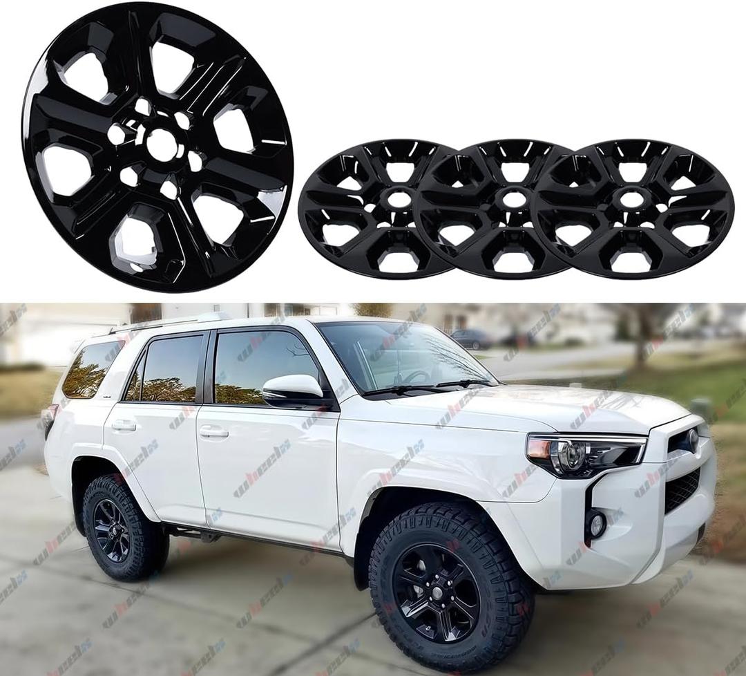17 inch Hubcap Wheel Skin Covers Compatible with 2014-2024 Toyota 4Runner SR5, Durable ABS Plastic Rim Covers (Set of 4), Fit for Standard Wheels - Snap On Tire Cover Replacement (Glossy Black)