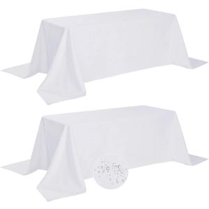 Fokitut 2 Pack Waterproof Rectangle Tablecloth, 90x132 Inch,Stain Resistant and Wrinkle Polyester Table Cloth, Fabric Table Cover for Kitchen Dining, Wedding, Party, Holiday Dinner-White