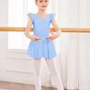 Arshiner Girls Ruffle Sleeve Ballet Dance Dress Tutu Skirted Leotard (6-7 Years, Blue)