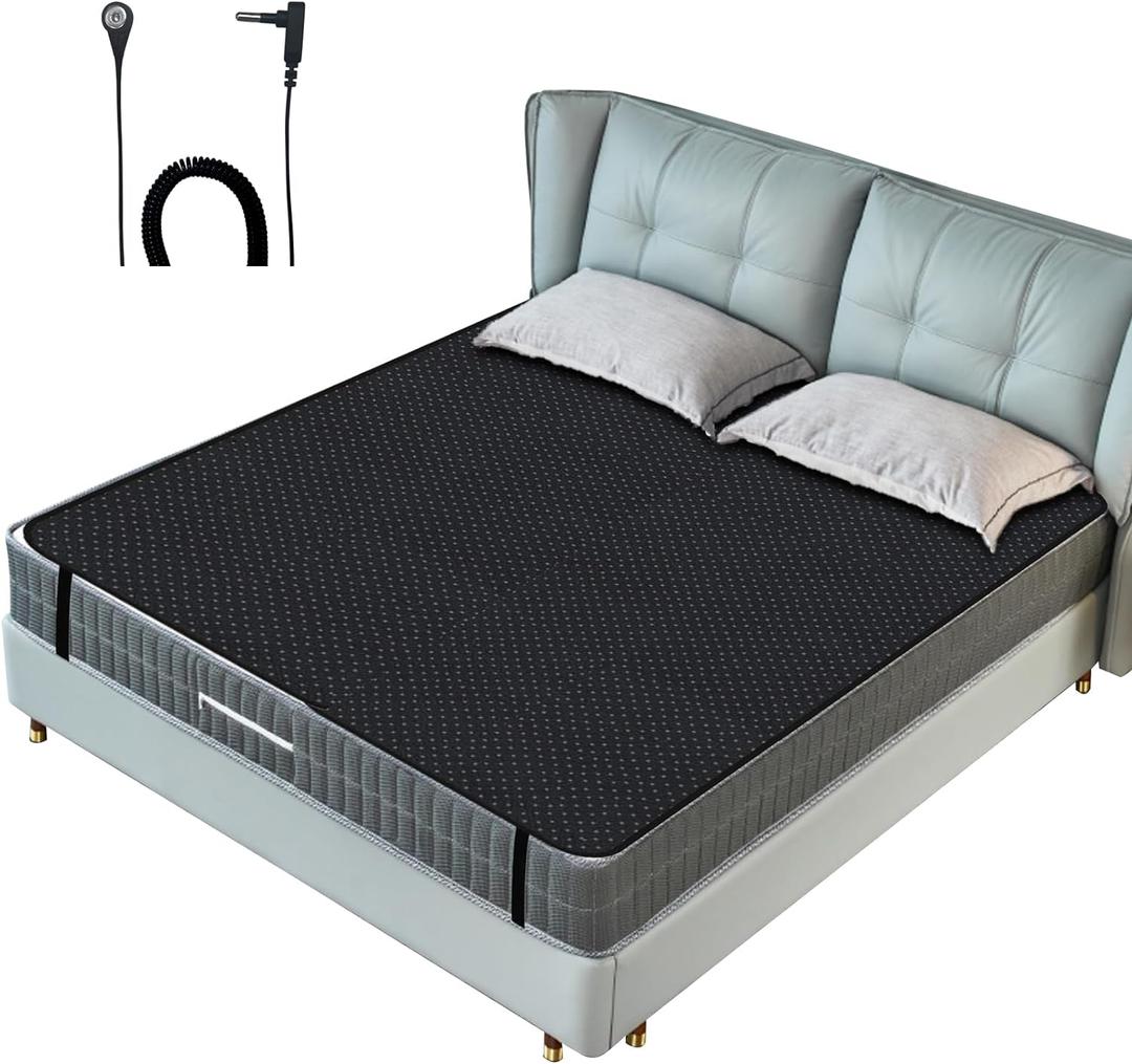 Grounding Mat for Bed, Grounding Mattress Cover for Improving Sleep, Sleep Pad, Earth Mat Carbon Leatherette Therapy (54" x 78")