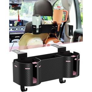Car Headrest Backseat Cup Holder 3.7" with Organizer, High Capacity 4 in 1 Seat Back Organizer with Headrest Hooks, Multifunctional Storage for Car Travel Accessories Compatible with Most Vehicles