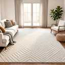 Bsmathom 8x10 Washable Area Rug, Boho Neutral Modern Soft Carpet Mat, Beige