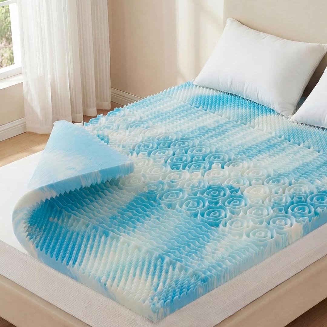 Sweetcrispy 4 in Memory Foam Mattress Topper Twin, 5-Zone Gel Infused Cooling Topper Pad for Twin Size Bed, Sleeper Sofa, RV, Camper, CertiPUR-US Certified, Ventilated and Breathable