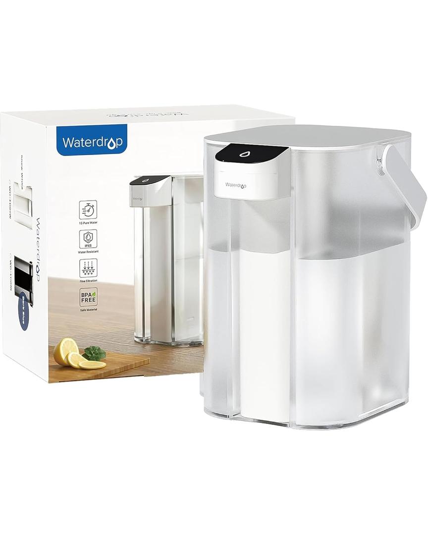 Waterdrop Electric Water Filter Pitcher, Reduce 99.6% of Lead and 45+ Impurities, 200-Gallon Rechargeable Water Dispenser, Instant 15-Cup Countertop System, NSF/ANSI 401&53&42&372, NOT Reduce TDS (White)