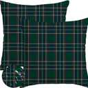 RABUSOFA Christmas Pillow Covers 20x20 Inch Set of 2 Indoor Outdoor Waterproof Scottish Tartan Plaid Classic Throw Decorative Cushion Cases for Christmas Decor Decorations Couch Patio Dark Green