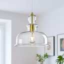Large Glass Pendant Lights Kitchen Island Gold Pendant Light Fixture with 11.81 in Clear Seeded Glass Chandelier for Bedroom Dining Room Island Pendant Lighting (1 Pack)