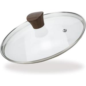 9 Inch Tempered Glass Lid, Universal Pot and Pan Cover Replacement - Dishwasher Safe Glass Cookware Cover with Stainless Steel Edge & Heat Resistant Bakelite Knob (Brown)