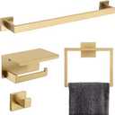 Brushed Gold Bathroom Towel Bar Holder Sets Premium Stainless Steel 4-Piece Bathroom Hardware Set Wall Mounted Bathroom Toilet Paper Holder with Shelf Set.