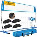 Portable Volleyball Net 5-Height Adjustable for Backyard with Widened Base, Tetoron Net, 6 Metal Stakes and 4 Sandbags, 12ft/14ft Volleyball Practice Training Equipment with Carry Bag (Blue)