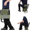 LEADALLWAY Fishing Chair with Cooler Bag Compact Fishing Stool Foldable Small Hunting Chair 12.2" Seat Depth,12.6" Seat Width