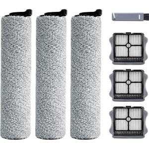 Keluke Roller Brush and Filter Replacement Compatible with Tineco iFloor 3/ Floor One S3 Cordless Vacuum Cleaner, Replacement Parts Include 3 Brush Rollers, 3 Filters