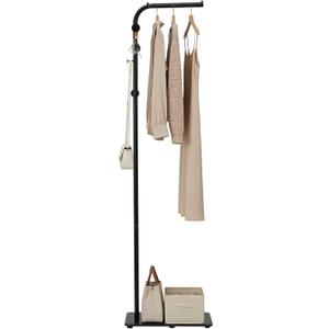 L-Shaped Metal Floor Coat Rack, Portable Standing Clothes Rack with Marble Base & 3 Hooks, Ball-End Top Hanging Bar, Clothing Stand for Bedroom, Entryway, Living Room, Small-Space Organizing