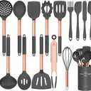 Silicone Cooking Utensil Set, Umite Chef Kitchen Utensils 15pcs Cooking Utensils Set Non-stick Silicone Rose Gold Handle Cooking Tools Whisk Kitchen Tools Set -Grey