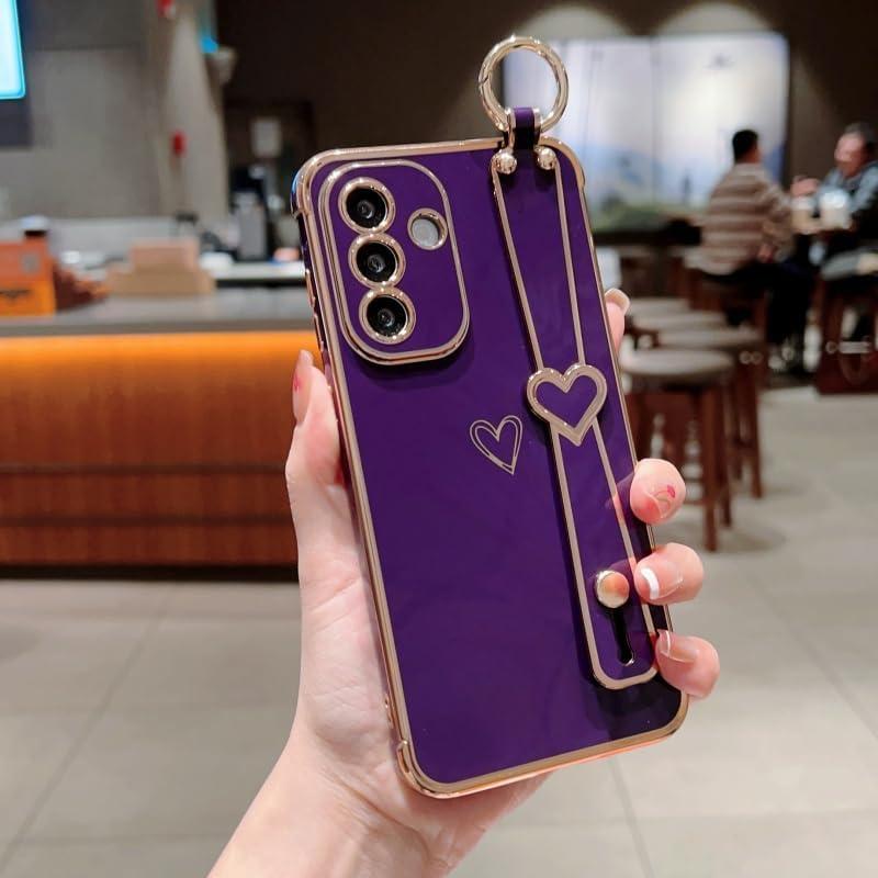 ZTOFERA for Samsung Galaxy S25 FE 5G Case 6.7" with Wrist Strap,Luxury Cute Plating Edge Love Hearts Pattern for Girls Women, Finger Holder Kickstand Soft Shockproof Phone Cas,Dark Violet