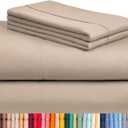 LuxClub 4 PC King Sheet Set, Breathable Luxury Bed Sheets, Deep Pockets 18" Wrinkle Free Cooling Bed Sheets Machine Washable Hotel Bedding Silky Soft - Light Khaki King