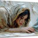 LCZDXGR Framed Christian Girl Wall Art Jesus and Woman Picture Healing Painting Christian Poster Print Artwork for Living Room Bedroom Church Home Wall Decoration 12x16in (16L" x 12W", Canvas)