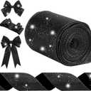 Syhood 20 Yard Glitter Ribbon Wired Edge Waterproof Sparkly Garland for Gifts Wrapping Cards Crafts Wreaths Holiday Decoration(Black,4 Inch X 20 Yard)
