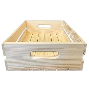 Large Wooden Box with Hand Holes, 15 x 12 x 7 Inches Unfinished Pine Wood Box for DIY Craft Arts Hobbies and Home Storage