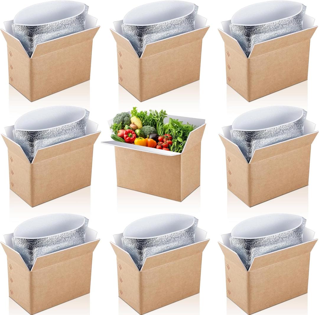 10 Pack Small Double Insulated Shipping Boxes, 9 x 6 x 5 in Small Chill Insulated Shipping Box with Aluminum Foil Insulated Bag,Cold Shipping Boxes for Frozen Food, Packing Mailing