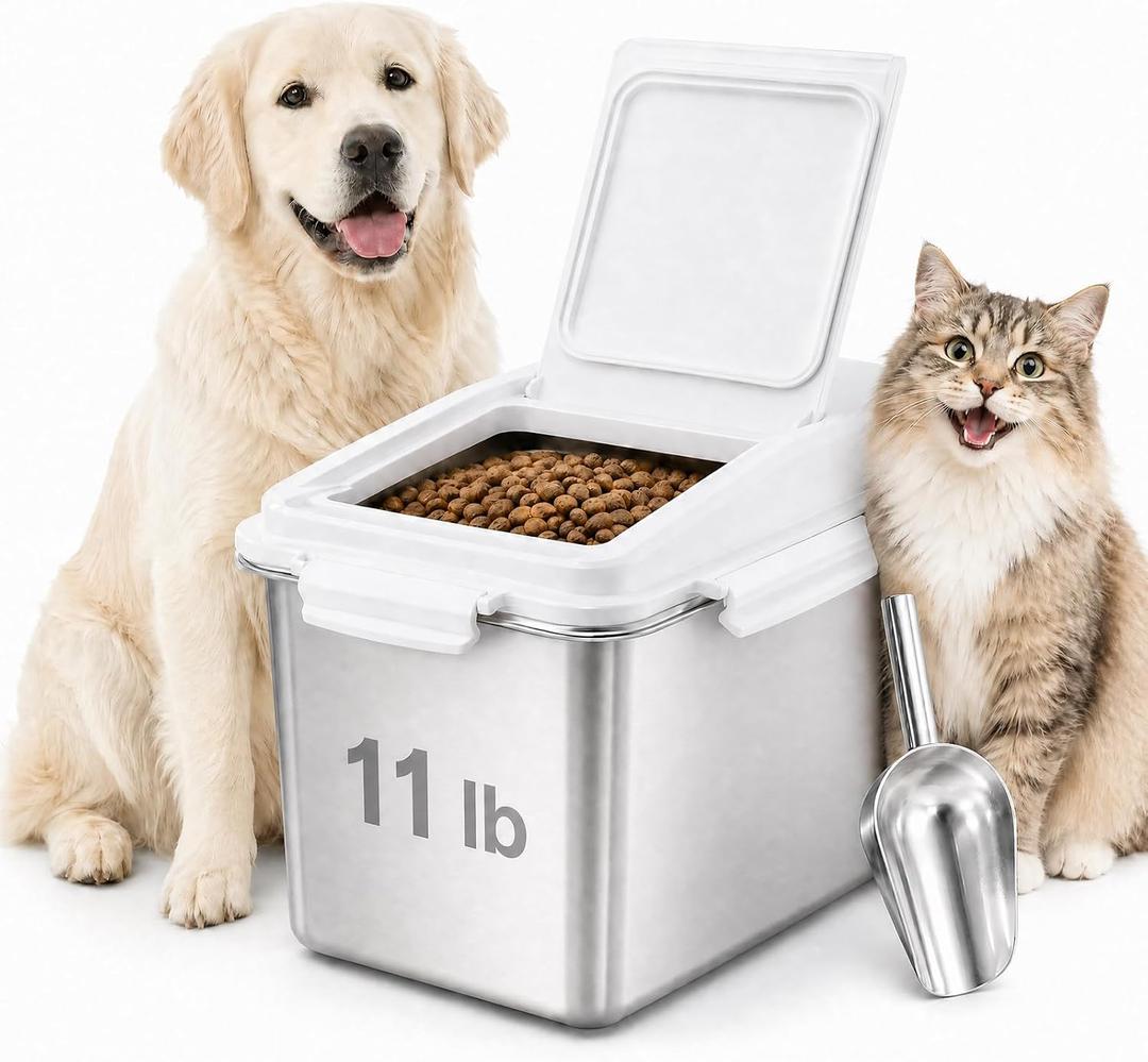 11 Lbs 304 Stainless Steel Dog Food storage container,Multifunctional Pet Food Storage containers,Cat and Dog Food Bin,BPA Free Airtight Storage Containers Store Containers Store,Easy to Clean