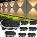 Solar Fence Lights Outdoor: IP65 Waterproof Wall Lighting with Dual Focused LED Up Down - 3000K/4000K/6000K 10-12H Lasting - Easy to Install for Backyard Patio Porch, 8 Pack