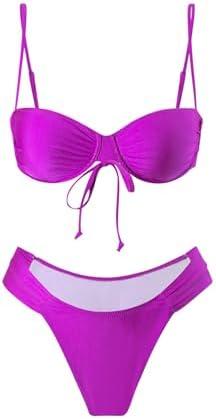 SweatyRocks Women's Two Piece Swimsuit Ruched High Cut Mid Rise Bikini Sets Swimwear S