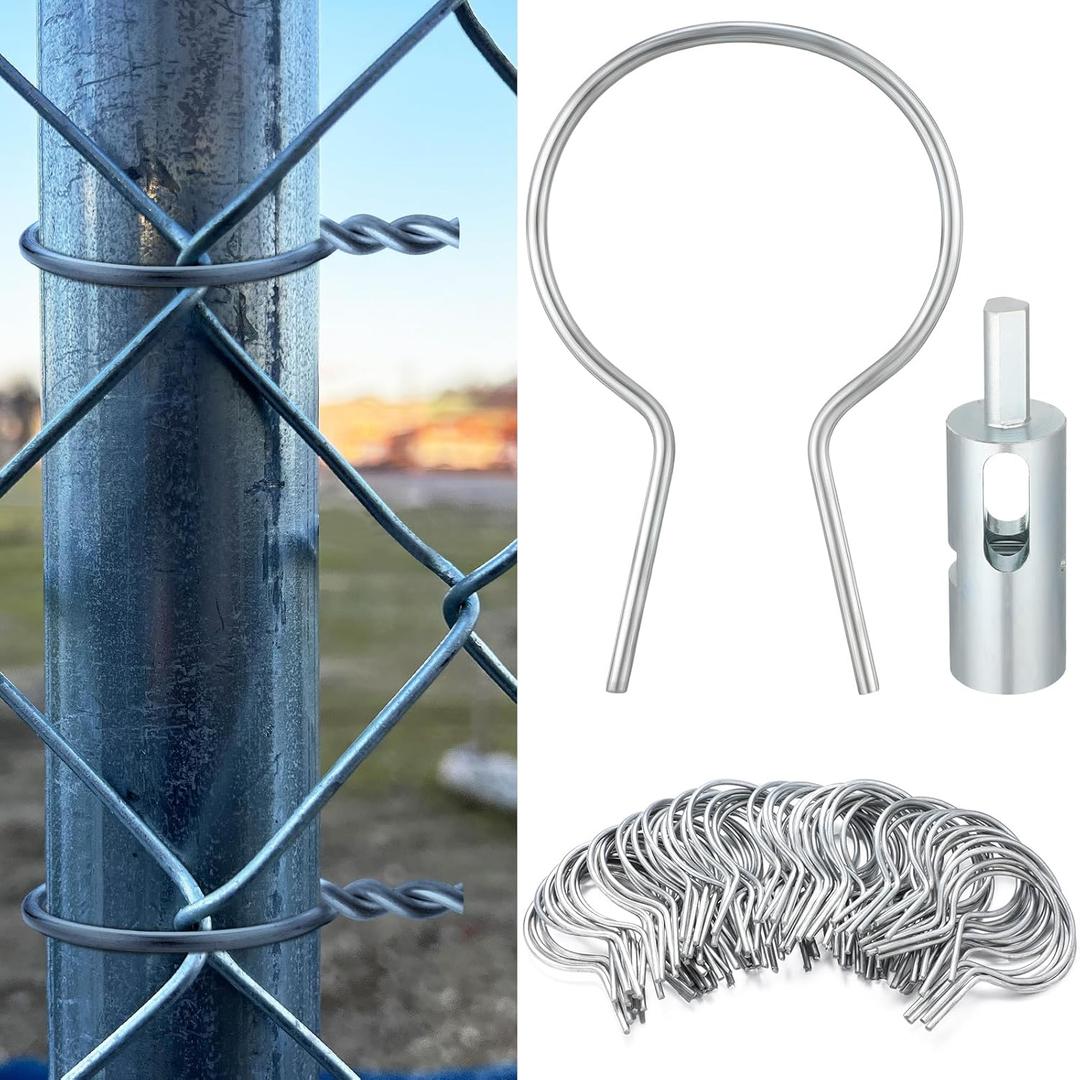 Hicarer 200 Pcs Twist Fence Ties Preformed 9 Gauge Galvanized Steel with Drill Chuck Pre-Cut Chain Link Fence Tools for Fixing Chain Link Mesh to Posts Farms Gardens(Silver,1-7/8" OD)