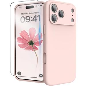 for iPhone 17 Pro Case, Liquid Silicone Cover with Camera Protection Anti-Scratch Soft Microfiber Lining Shockproof Protective Phone Case for iPhone 17 Pro 6.3", Chalk Pink