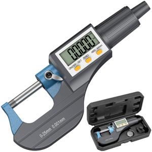 HDLKNAK Digital Micrometer, Outside Micrometer Precision Measuring Tool, 0-1"/0-25 mm, Inch/Metric 0.00005"/0.001 mm, Machinist Thickness Gauge Tool, Large LCD Display (Blue)