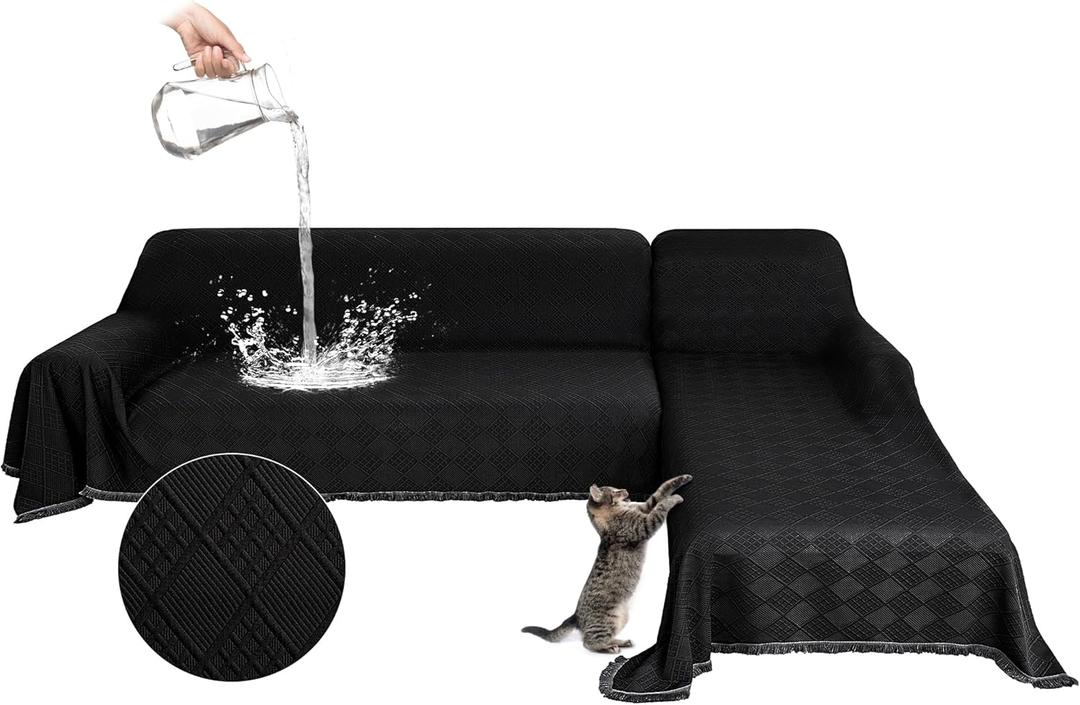 Waterproof L Shaped Sectional Couch Covers Blanket 2 Piece Sectional Sofa Cover Washable L Shape Sofa Slipcover Jacquard Quilted Furniture Protector for Dogs Pets Cats (XX-Large, Beige)