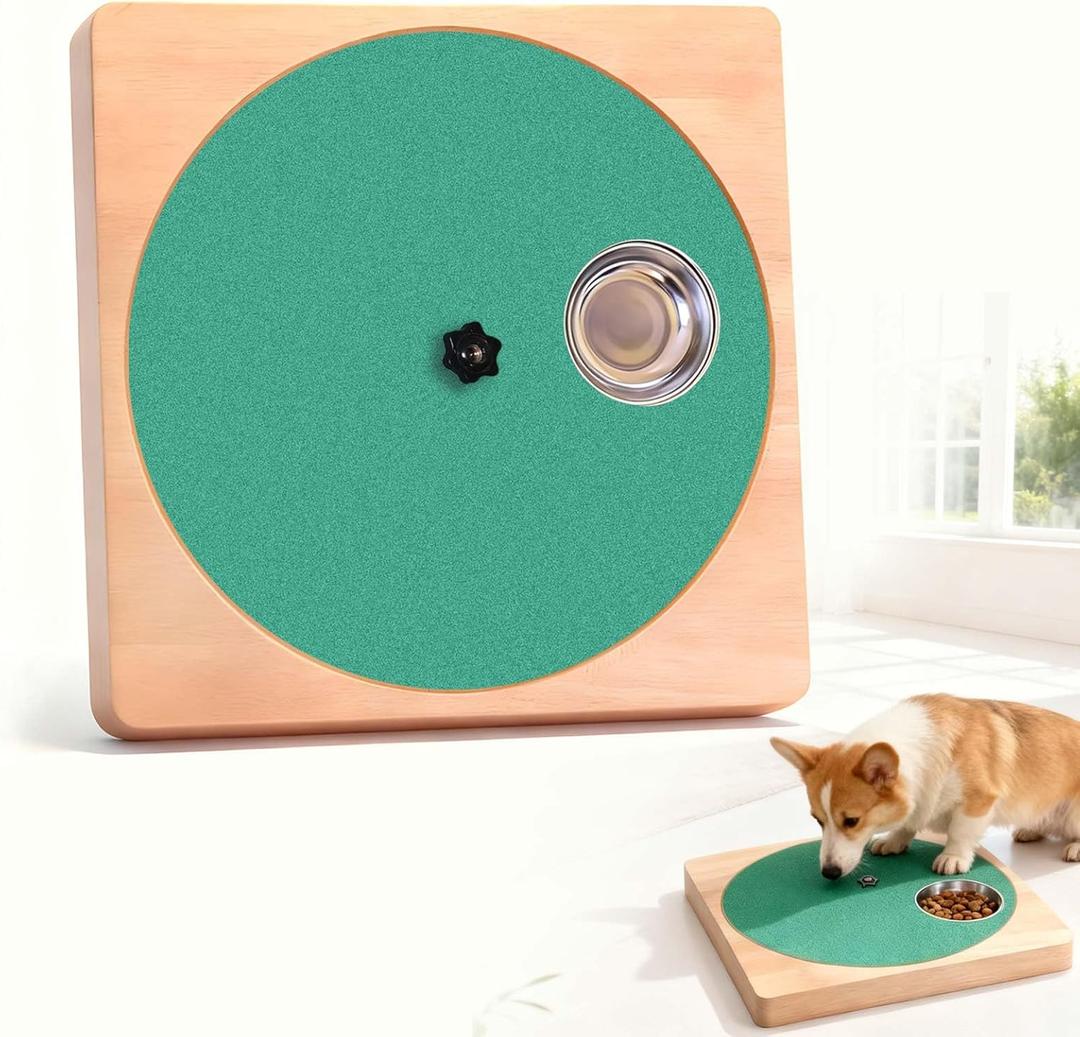 Wooden Interactive Dog Nail Scratch Board - Adjustable Resistance Rotating Style with Stainless Steel Treat Bowls for Stress-Free Paw Care
