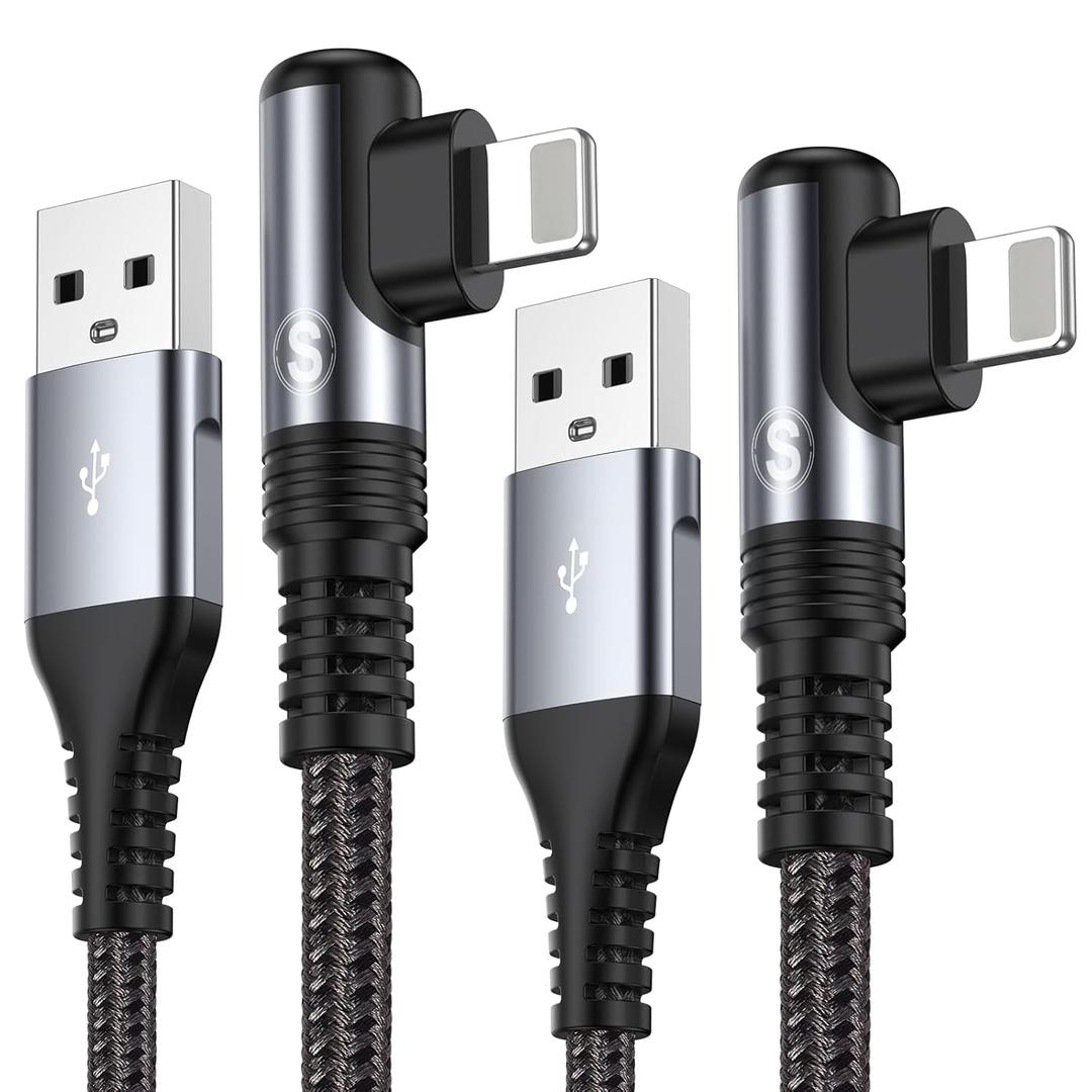 Right Angle i Phone Charger Cable 2-Pack, 10FT, [Apple MFi Certified] Ligtning Cable Fast Charging Nylon Braided Compatible with i Phone 14/13/12/11 Pro Max/XS MAX/XR/XS/X/8/7/Plus/6S/6/SE/5S/i Pad
