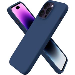 ORNARTO Compatible with iPhone 14 Pro Max Case 6.7, Slim Liquid Silicone 3 Layers Full Covered Soft Gel Rubber Phone Case Protective Cover with Microfiber Lining 6.7 inch-Storm Blue