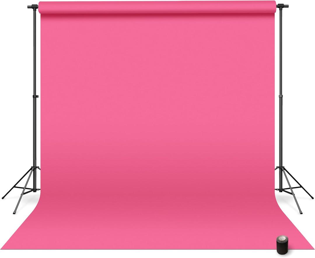 Denny Manufacturing - Seamless Paper Backdrop for Photography, Dark Pink Seamless Paper Roll - Deep Pink (107 in x 36 ft) Includes Free Roll Black Gaffer Tape (2 in x 13 ft)