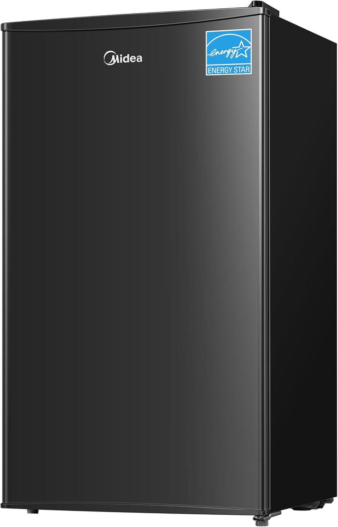 Midea MERM33S1ABB Mini Fridge, 3.3 Cu.ft Compact Fridge with Internal Light, Adjustable Thermostat, Reversible Door, Low Noise for Dorm, Office, Bedroom Black, 3.3 Cubic Feet