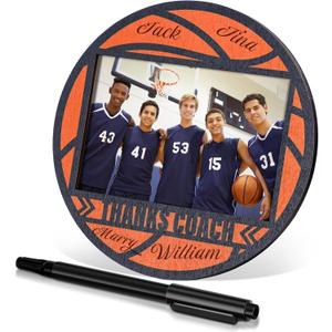 Sport Ball Picture Frame 4 x 6 Signable Thanks Coach Picture Frame with Pen Coaches Appreciation Photo Tabletop for Home Table Decorations Coach Team Birthday Gifts(Orange,Basketball,Round)