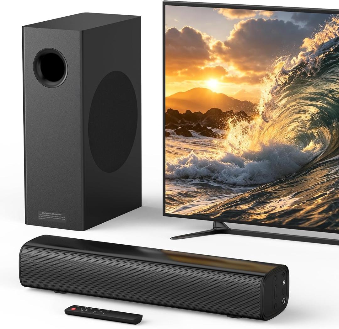 70W Sound Bar with Subwoofer for TV, Compact 14.2" 2.1 Channel Soundbar with Deep Bass, Bluetooth 5.3, Optical/AUX, Home Theater Speaker System for Smart TV, PC & Gaming