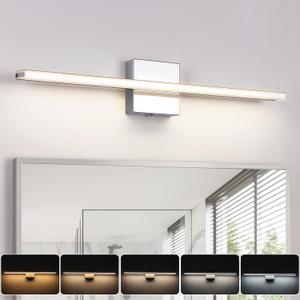 Chrome Vanity Lights for Bathroom 5CCT Dimmable Bathroom Lighting Fixtures Over Mirror Adjustable Lighting Angle Wall Light Fixtures 23.6 inch Long 18W LED Bar Light
