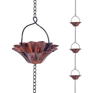 10FT Lotus Rain Chain, Rain Chains for Gutters with 12 Cups, Adjustable Rain Catcher Chain with Bell for Eaves Drainage, Replacement for Downspout