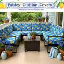 Newwiee 12 Pcs Patio Cushion Covers Outdoor Stretch Sofa Couch Cover Replacement Couch Slipcover Sofa Seat Chair Porch Patio Furniture Protector, Flexibility Washable(Blue Series,Yellow Lemon)