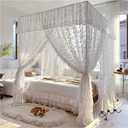 Lace Canopy Bed Curtains, Three-Door Lace Mosquito Net Bed Curtain Canopy, Floor-Length Canopy Bed Drapes, Elegant Privacy Bed Net for Bedroom(White,W70.86 x L78.7in), 70.9"W x 78.7"L