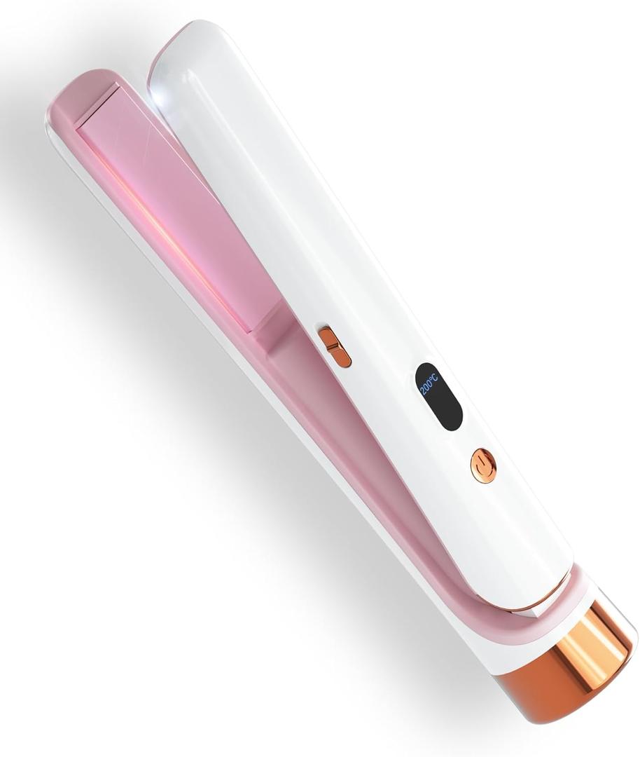 Cordless Hair Straightener Portable Travel Rechargeable Flat Iron, Fast Heating, Adjustable Temperature for Professional Straightening & Curling  Portable and Travel-Friendly (White)