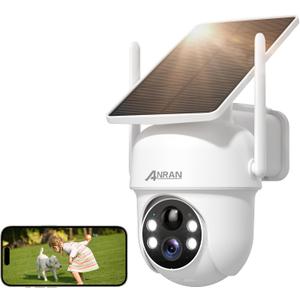 ANRAN Solar Security Cameras Wireless Outdoor,2K Cameras for Home Security with Fixed Solar Panel, 360° PTZ for Home Surveillance,2.4G WiFi, PIR Human Detection, 3MP Color Night Vision, 2-Way Talk