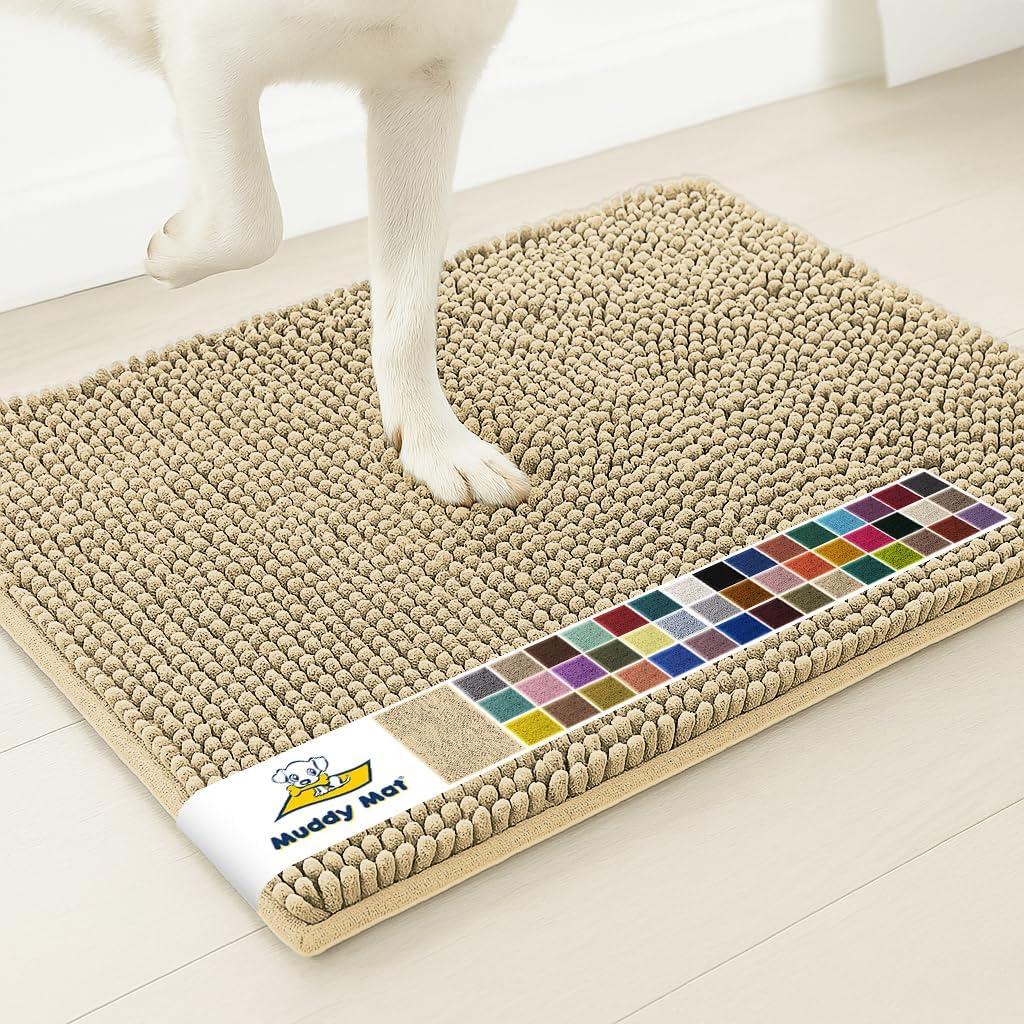 Muddy Mat | Super Water Absorbent Door Mat Indoor, Microfiber Quick Dry Chenille Entryway Rug, Slip Resistant Front Door Mat, Indoor Mats for Entryway, Machine Washable Pet Rug, Sand 16" x 24"