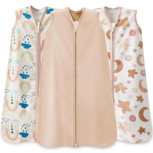 Baby Sleep Sack 12-18 Months Baby Wearable Blanket 100% Cotton TOG 0.5 2-Way Zipper Newborn Sleeping Bag, 3 Pack Comfy Lightweight Sleep Sacks for Babies