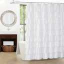 White Ruffle Shower Curtain - Farmhouse Cloth Bathroom 72 x 72 Inches Texture Fashion, Double Layer Fabric, not See Through.