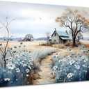 Framed Rustic Farmhouse Canvas Wall Art Beautiful Field Painting Wildflower Barn Print Nature Scenery Picture French Countryside Poster for Bathroom Bedroom Living Room Office Wall Decor 16x24in (24L" x 16W")