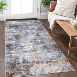 IOHOUZE Abstract Area Rug 3x5 Ft Washable Rugs for Entryway Indoor, Non Slip Kitchen Rug Printed Faux Wool Throw Rugs, Indoor Door Mat for Door Entrance Foyer Living Room, Orange Grey