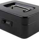 KYODOLED Medium Metal Cash Box with Combination Lock Safe and Money Tray for Security 7.87"x 6.30"x 3.54" Black
