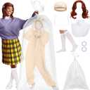 Chicingyou 7 Pcs Halloween Costume Kit Include Red Ponytails Wig Women Collar White Knee High Socks Purple Hair Ties Fake Braces and 60 x 40 Inch Giant Plastic Bag Adult Couple Cosplay